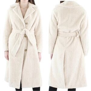 Vince Teddy Cream Faux Fur Long Wrap Coat Size Large